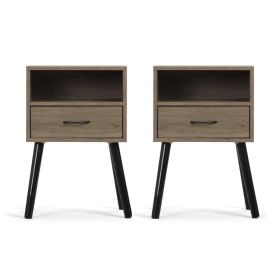 Bedroom & Small Spaces Mid Century Nightstand 2 Pcs Set With Drawer And Shelf