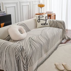 Sofa Cover With Long Chair Home Decoration Tassel Blanket (Option: Line Grey-180x380cm)