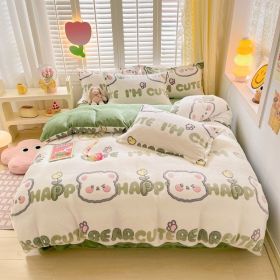 Winter Thickened Fleece Four-piece Set (Option: CY Small Flower Bear-120cm Bed Sheet Three Pieces)