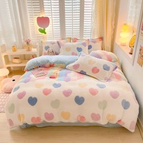 Winter Thickened Fleece Four-piece Set (Option: CY Rainbow Love Blue-180cm Bed Sheet)