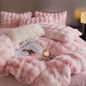Fur Velvet Four-piece Set Fitted Sheet Set Bedding (Option: Blooming Powder-2m Flat Sheet 4pcs Set)