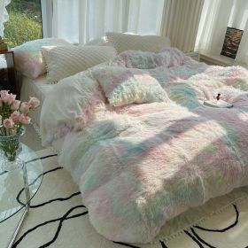 Milk Fiber Winter Mink Fur Bed Four-piece Long Wool Quilt Cover Coral Velvet Double-sided Plush Fleece-lined Quilted Bed Skirt Princess Style (Option: white Powder-200CM Bed B)